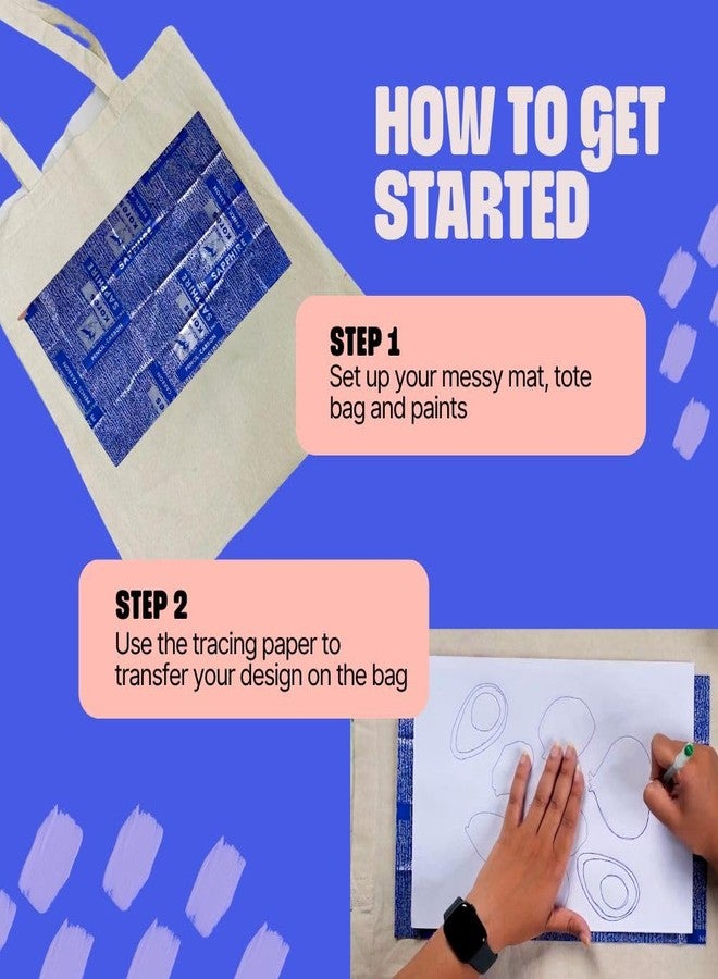 KITSTERS DIY Tote Bag Painting Kit | 100% Cotton Reusable Bags - Fabric Paints - Carbon Paper - Pen & Brushes | Birthday Gifting Items | Activity for Kids & Adults, Multicolour - Image 3